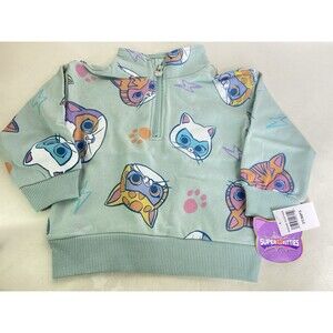 Disney Junior Super Kitties All Over Print Long Sleeve Zip Top Shirt Girls 3T